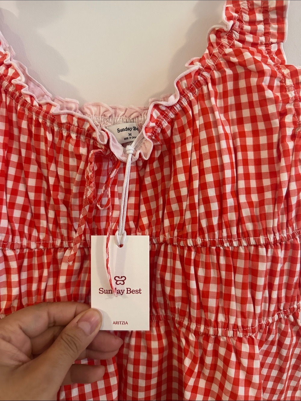 Sunday Best Aritzia Helena Poplin Cotton Red Gingham Ruffle Peplum Tank Top - Picture 8 of 12